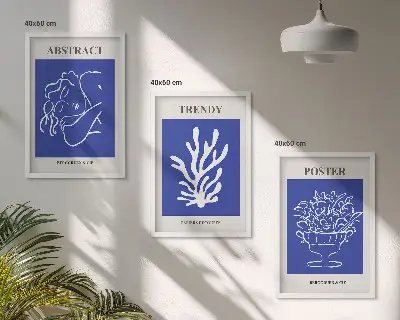 Zestaw obrazów do salonu stylowe niebieskie postery