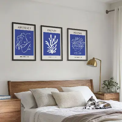 Zestaw obrazów do salonu stylowe niebieskie postery