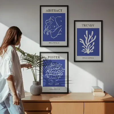 Zestaw obrazów do salonu stylowe niebieskie postery