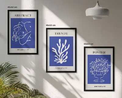 Zestaw obrazów do salonu stylowe niebieskie postery