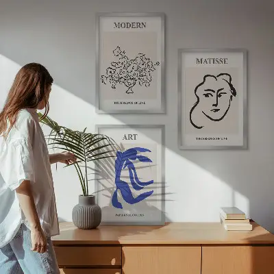 Zestaw 3 obrazów do salonu abstrakcyjne minimalistyczne postery