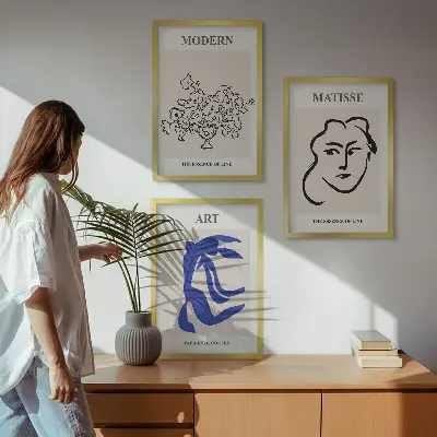 Zestaw 3 obrazów do salonu abstrakcyjne minimalistyczne postery