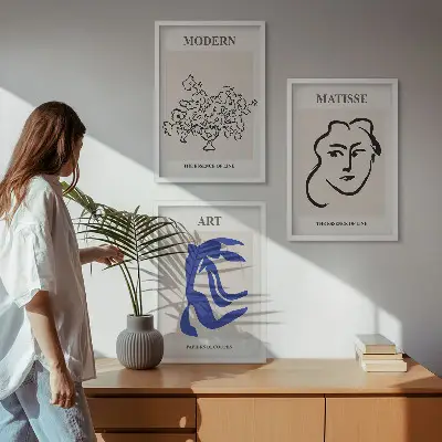 Zestaw 3 obrazów do salonu abstrakcyjne minimalistyczne postery