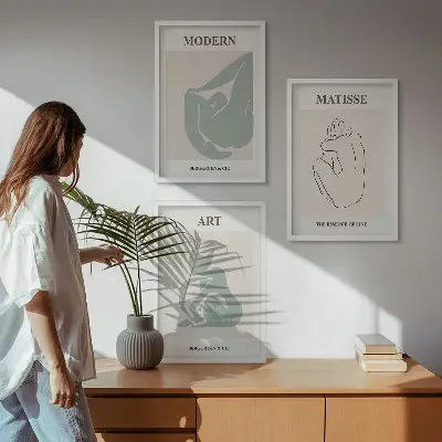 Abstrakcyjne figury pastelowe zestaw 3 obrazów do salonu