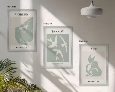 Zestaw obrazów do salonu z motywem abstrakcyjnych figur w stylu Matisse'a