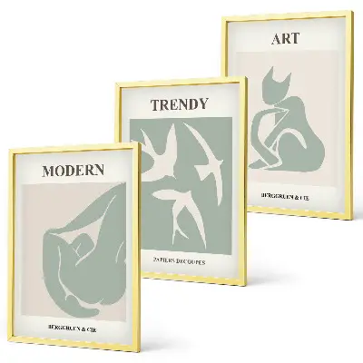 Zestaw obrazów do salonu z motywem abstrakcyjnych figur w stylu Matisse'a