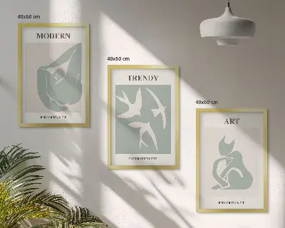 Zestaw obrazów do salonu z motywem abstrakcyjnych figur w stylu Matisse'a
