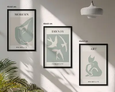 Zestaw obrazów do salonu z motywem abstrakcyjnych figur w stylu Matisse'a