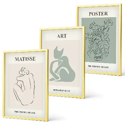 Kompozycja obrazów na ścianę postery w odcieniach beżu i zieleni w stylu Matisse'a