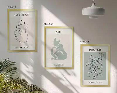 Kompozycja obrazów na ścianę postery w odcieniach beżu i zieleni w stylu Matisse'a