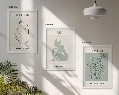 Kompozycja obrazów na ścianę postery w odcieniach beżu i zieleni w stylu Matisse'a