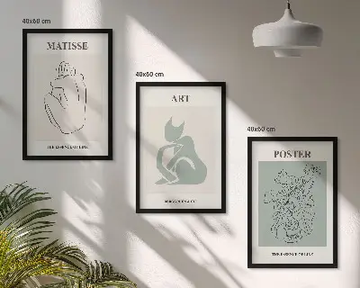 Kompozycja obrazów na ścianę postery w odcieniach beżu i zieleni w stylu Matisse'a
