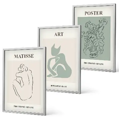 Kompozycja obrazów na ścianę postery w odcieniach beżu i zieleni w stylu Matisse'a