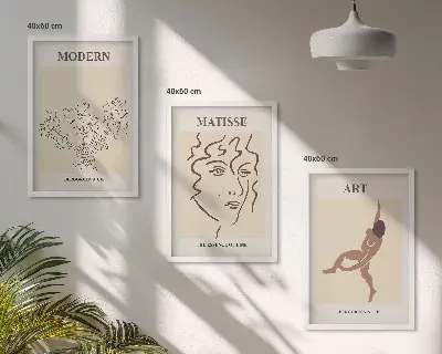 Zestaw 3 obrazów do salonu z motywem kwiatów i postaci