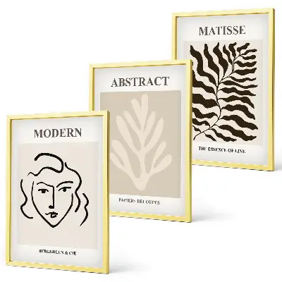 Zestaw obrazów do salonu w stylu Matisse'a z motywem twarzy i liści