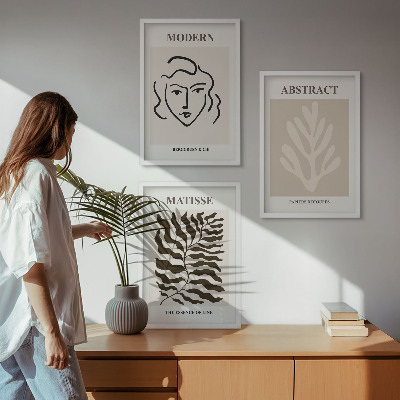 Zestaw obrazów do salonu Twarz liście sztuka Matisse