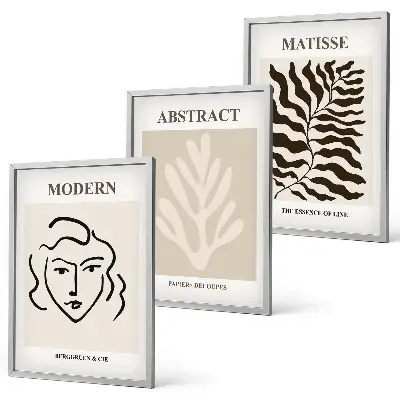 Zestaw obrazów do salonu w stylu Matisse'a z motywem twarzy i liści