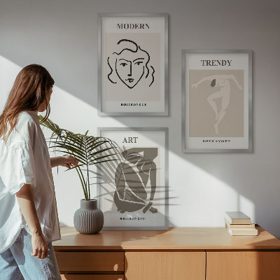 Zestaw 3 obrazów do salonu Abstrakcyjne portrety kolory