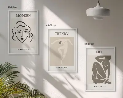 Abstrakcyjne portrety kolorowe zestaw trzech obrazów do salonu