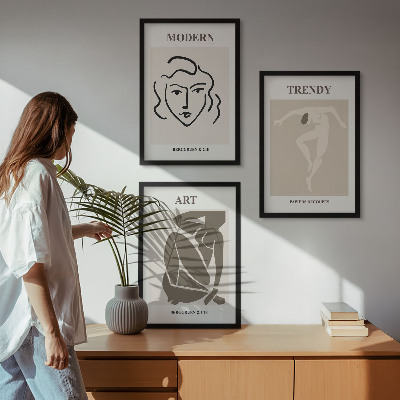 Zestaw 3 obrazów do salonu Abstrakcyjne portrety kolory