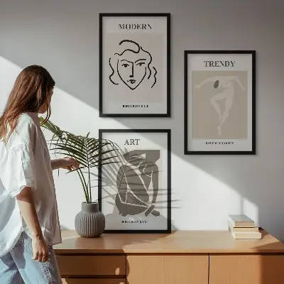 Abstrakcyjne portrety kolorowe zestaw trzech obrazów do salonu