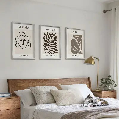 Kompozycja obrazów na ścianę stylowe grafiki z liniami przedstawiającymi postacie