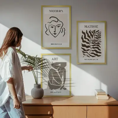Kompozycja obrazów na ścianę stylowe grafiki z liniami przedstawiającymi postacie