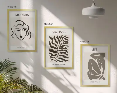 Kompozycja obrazów na ścianę stylowe grafiki z liniami przedstawiającymi postacie