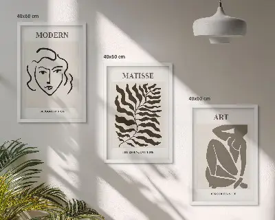 Kompozycja obrazów na ścianę stylowe grafiki z liniami przedstawiającymi postacie