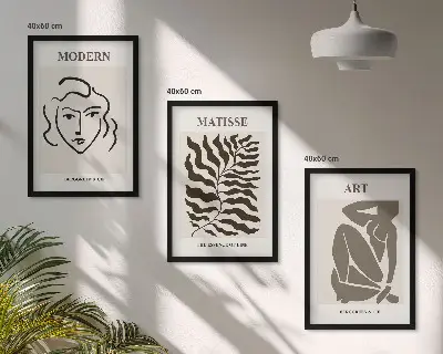 Kompozycja obrazów na ścianę stylowe grafiki z liniami przedstawiającymi postacie