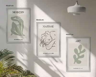 Zestaw 3 obrazów do salonu stylowe postacie roślin w stylu design