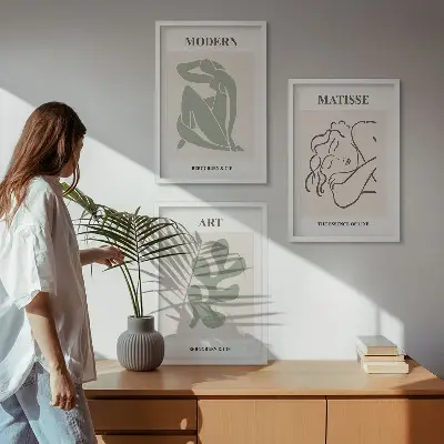 Zestaw 3 obrazów do salonu stylowe postacie roślin w stylu design