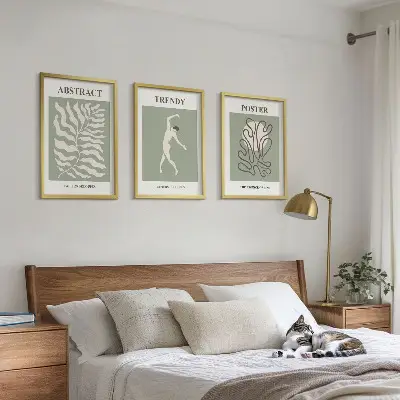 Zestaw obrazów do salonu z roślinnymi wzorami w stylu Matisse'a w odcieniach zieleni