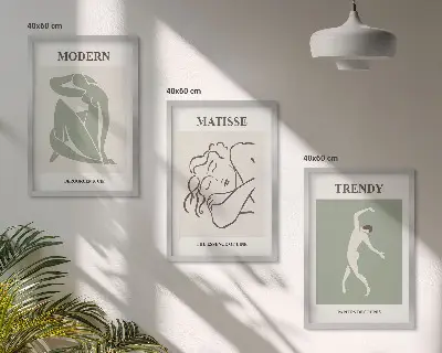Zestaw 3 obrazów do salonu ze stylowymi postaciami minimalistycznymi