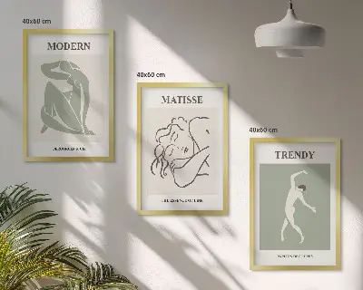 Zestaw 3 obrazów do salonu ze stylowymi postaciami minimalistycznymi