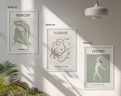 Zestaw 3 obrazów do salonu ze stylowymi postaciami minimalistycznymi
