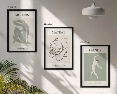 Zestaw 3 obrazów do salonu ze stylowymi postaciami minimalistycznymi