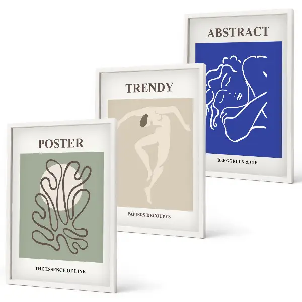 Zestaw 3 obrazów do salonu pastelowe grafiki Henri Matisse