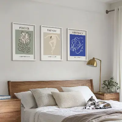 Zestaw 3 obrazów do salonu pastelowe grafiki Henri Matisse