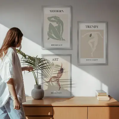Zestaw obrazów do salonu stylowe postacie w minimalistycznym stylu
