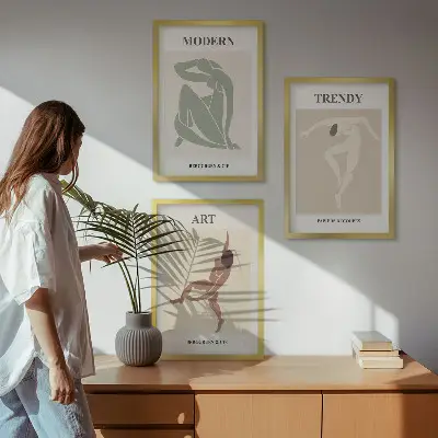 Zestaw obrazów do salonu stylowe postacie w minimalistycznym stylu