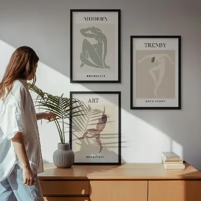 Zestaw obrazów do salonu stylowe postacie w minimalistycznym stylu