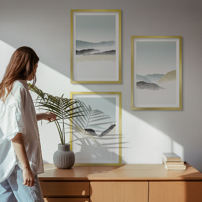 Zestaw 3 obrazów do salonu Minimalistyczne góry pastelowe