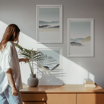 Zestaw 3 obrazów do salonu Minimalistyczne góry pastelowe