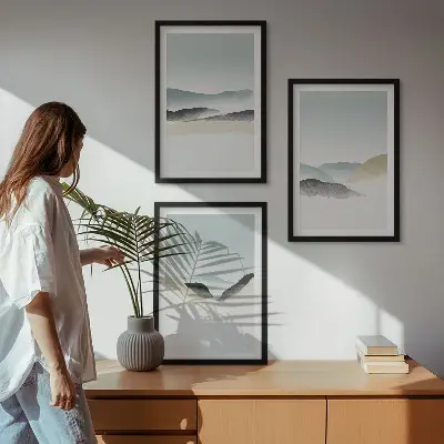 Minimalistyczne góry pastelowe zestaw 3 obrazów do salonu