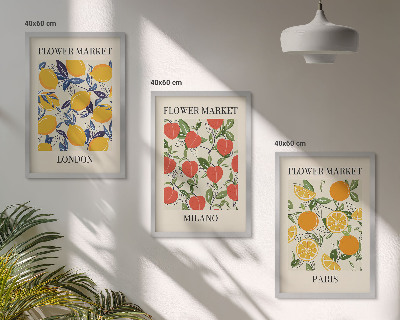Zestaw 3 obrazów do salonu Kwiatowe postery w miastach