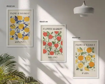 Zestaw 3 obrazów do salonu z motywem kwiatów w mieście