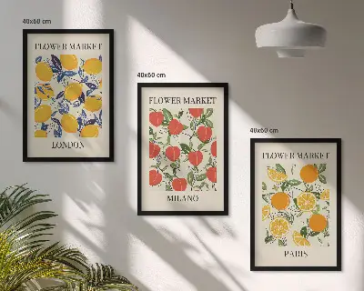 Zestaw 3 obrazów do salonu z motywem kwiatów w mieście
