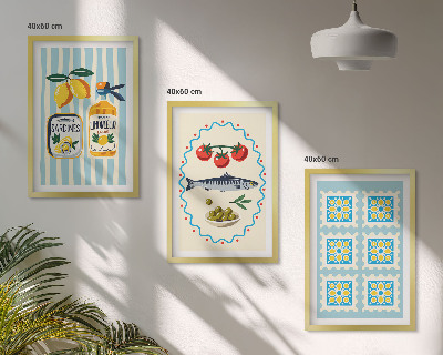 Zestaw obrazów do salonu Ilustracje kuchenne styl śródziemnomorski
