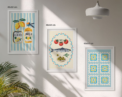 Zestaw obrazów do salonu Ilustracje kuchenne styl śródziemnomorski